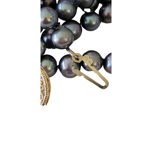 14K Yellow Gold Clasp Gray Peacock Fresh Water Knotted Pearls Strand 27"L, E864 - Picture 6 of 10